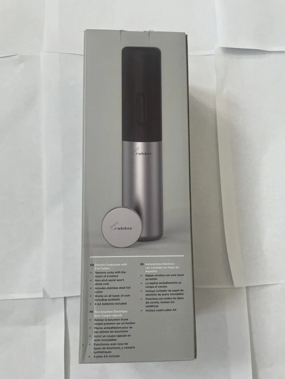Rabbit Electric Corkscrew Foil Cutter R1-17910 New in Box Silver Black
